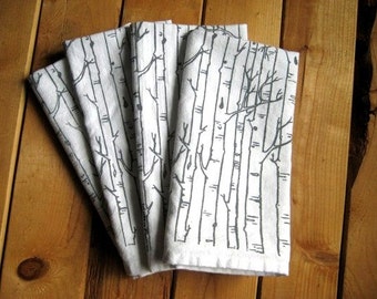 Cloth Napkins - Screen Printed Cotton Cloth Napkins - Eco Friendly Dinner Napkins - Birch Tree - Handmade Cotton Napkins - Reusable