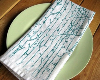 Cloth Napkins - Screen Printed Cotton Cloth Napkins - Eco Friendly Dinner Napkins - Birch Tree Cloth Napkins - Handmade - Table Setting