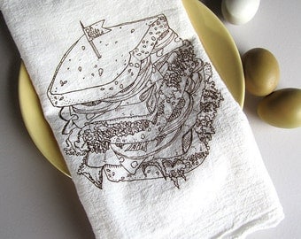 Tea Towel - Screen Printed Flour Sack Towel - Kitchen Towel - Eco Friendly Cotton Towel - Deli Sandwich - Classic Flour Sack Towel