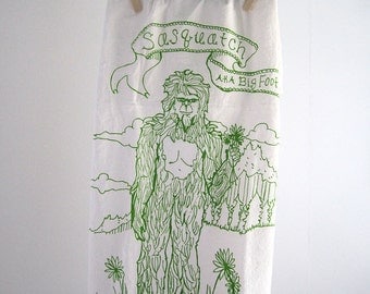 Tea Towel - Screen Printed Flour Sack Towel - Eco Friendly Cotton - Dish Towel - Big Foot - Sasquatch - Kitchen Towel - Classic Flour Sack