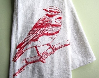 Tea Towel - Screen Printed Flour Sack Towel - Eco Friendly Tea Towel - Woodland Bird - Absorbent Dish Towel - Soft Natural Cotton Towel