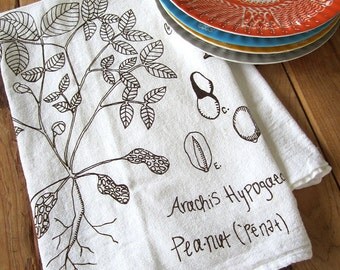 Flour Sack Towel - Screen Printed Tea Towel - Botanical - Peanut Plant - Eco Friendly Tea Towel - Kitchen Towel - Natural Cotton Flour Sack