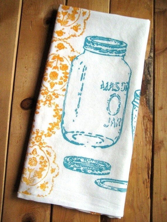 Block Printed Organic Cotton Mason Jar Towel by ohlittlerabbit