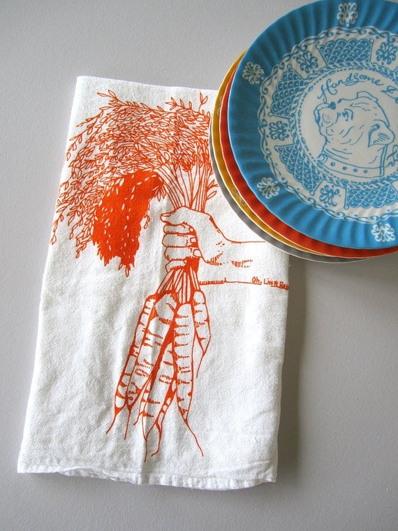 Tea Towel - Screen Printed Flour Sack Towel - Carrots - Eco Friendly ...