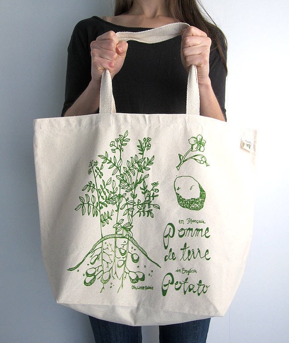 Recycled Cotton Tote Bag Screen Printed Oversized Reusable