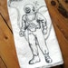Tea Towel - Screen Printed Organic Cotton Deep Sea Diver Flour Sack Towel - Eco Friendly Nautical Hand Towel