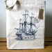 Canvas Tote Bag - Oversized Recycled Cotton Grocery Shopper Tote - Reusable and Washable - Eco Friendly and Awesome - Nautical Ship Print