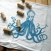 Tea Towel - Screen Printed Organic Cotton Octopus Flour Sack Towel - Perfect Kitchen Towel for Dishes