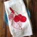 Tea Towel - Screen Printed Organic Cotton Flour Sack Towel - Eco Friendly and Awesome Dish Towel - Cherry Illustration - Summer
