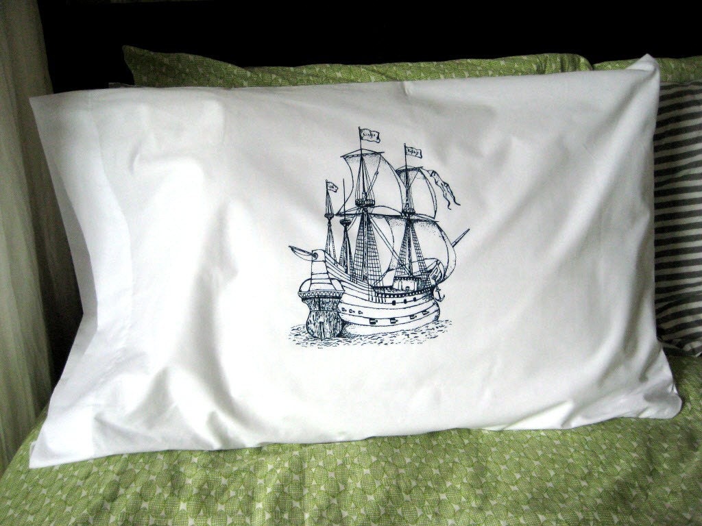 Screen Printed Nautical Pillow Cases set of 2 standard