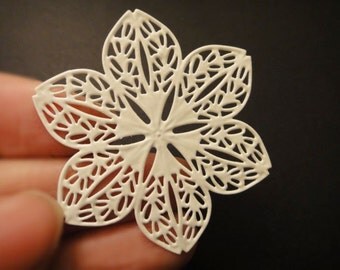 8Pcs White Plated Filigree Stampings For Resin Cabs/Flowers