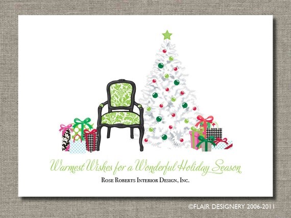 Personalized Holiday Card - Antique Deco Christmas - Set of 12 flat cards Il_570xn