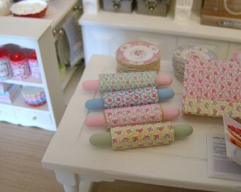 Pretty Provence Rose BAKING ROLLING PIN - Dollhouse Miniature 1:12 Scale - Choose a Color