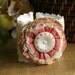 Floral Wrist Corsage, Fabric Cuff Bracelet in Coral Pink with Vintage Rhinestone Button, Textile Jewelry