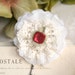 Red and White Hair Flower Bobby Pins with Vintage Red Buttons, Lace and Silver Beads