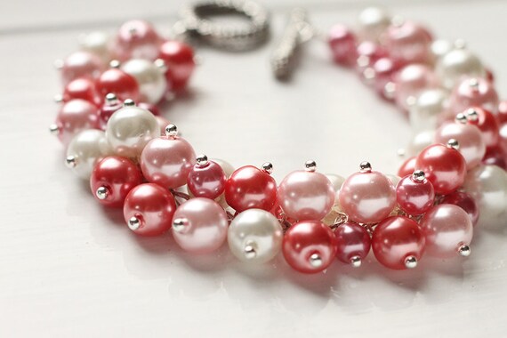 Light Pink Color Bridesmaids Jewelry Pearl Cluster Bracelet