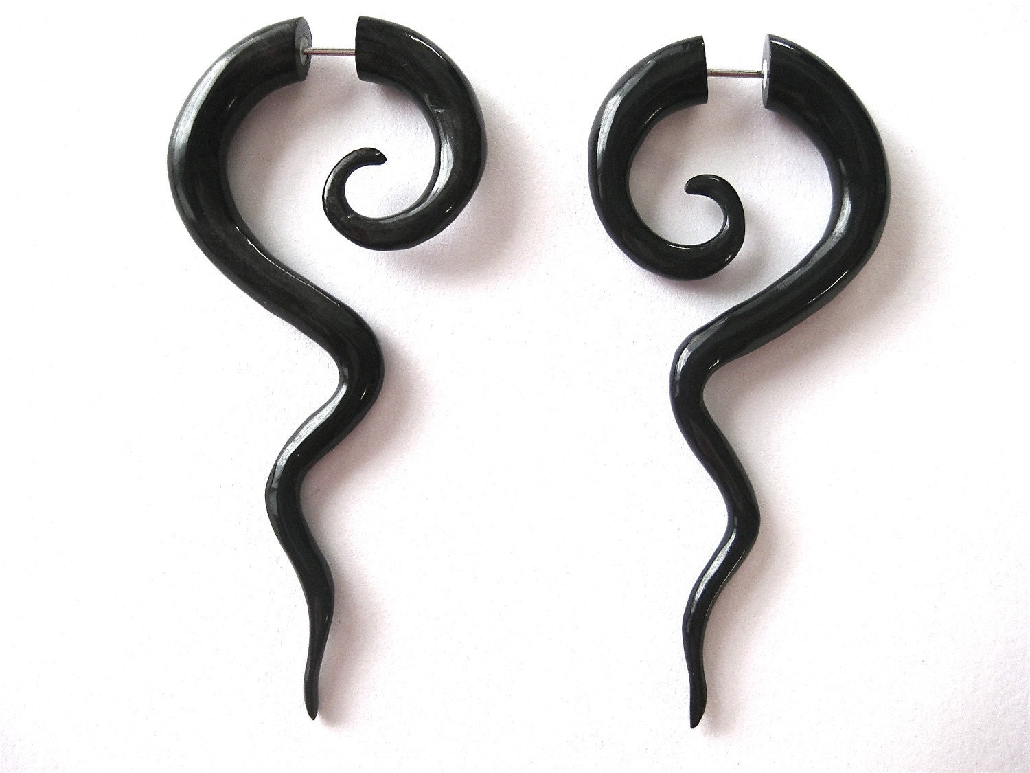 Black horn fake gauges earringslarge spirals by shayisa on Etsy