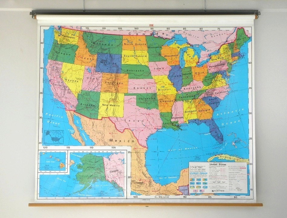 Colorful World And U S Map Bo Classroom Pull Down Map