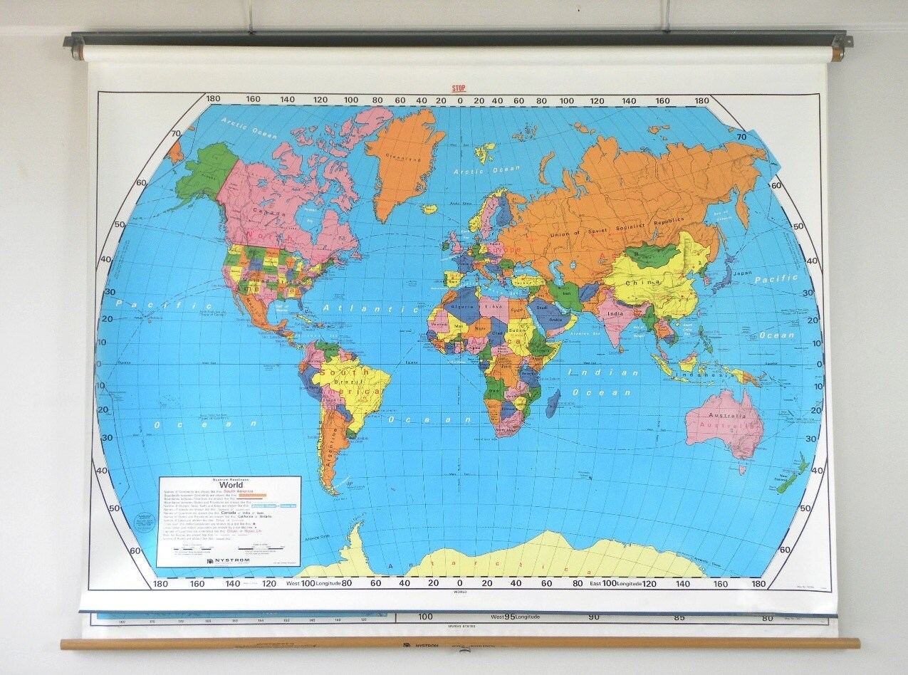 Classroom Pull Down World Map Map