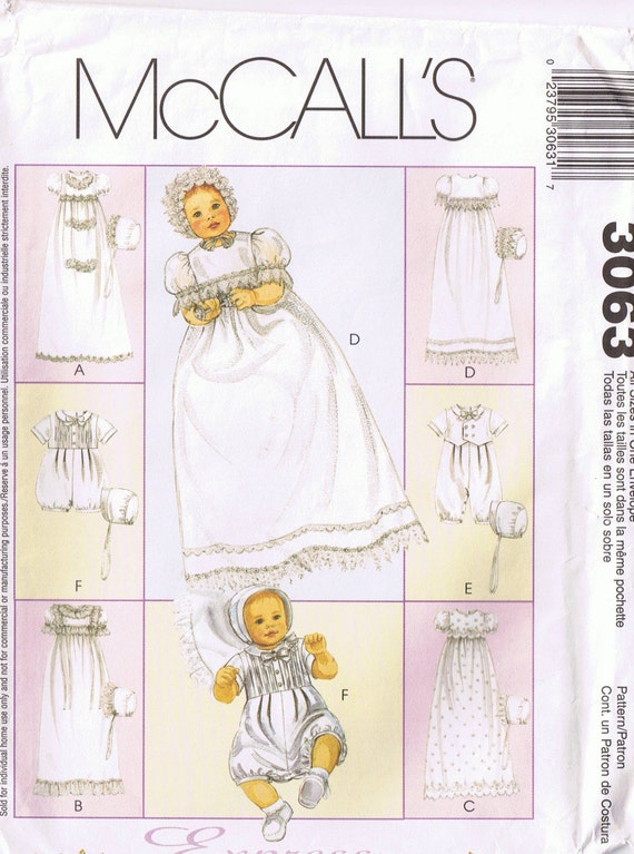 McCall's 3063 Christening Gown bonnet and romper