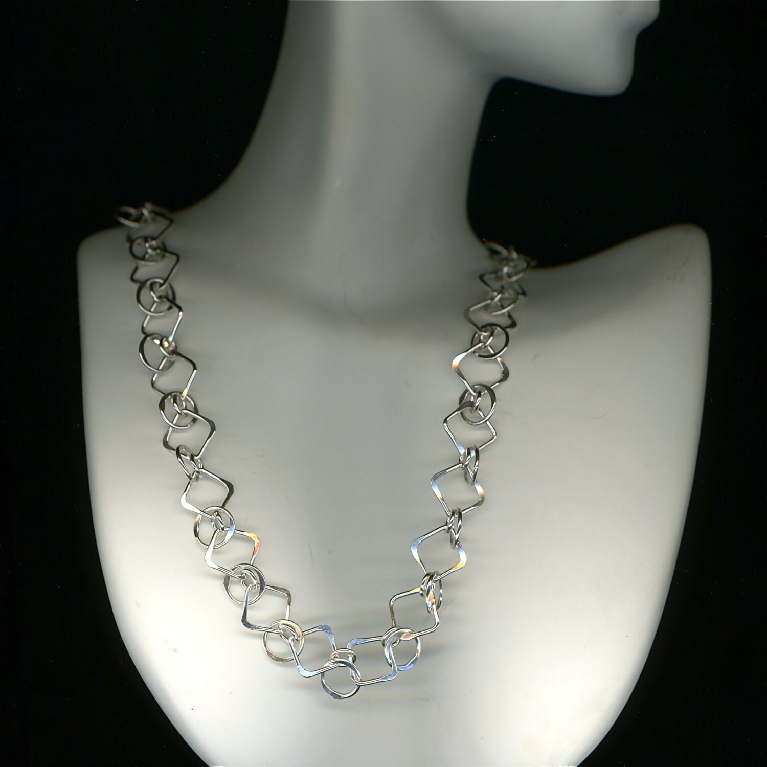 Chain Link Necklace Silver Chainmaille Circles Squares