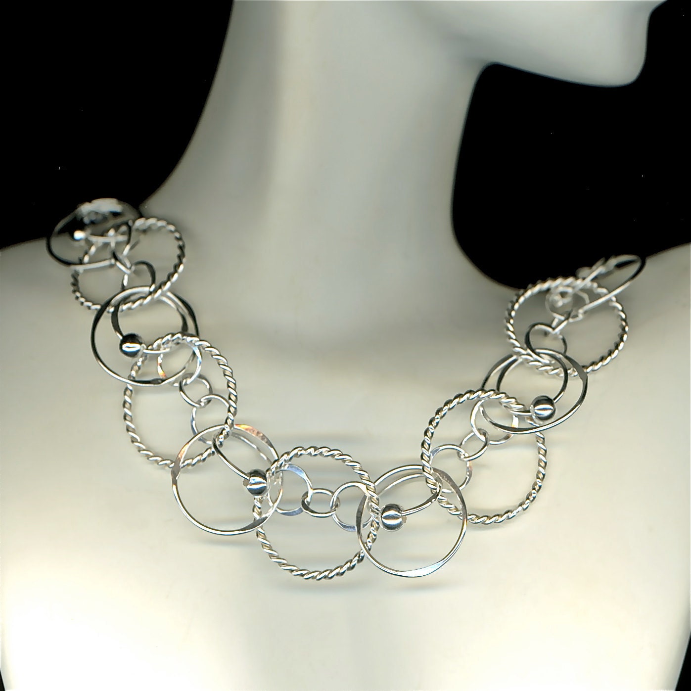 Statement Necklace Modern Twisted Chain Link Necklace Sterling