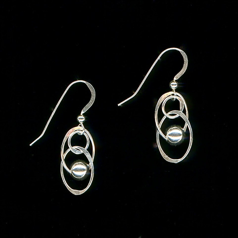 Oval Wire Earrings Silver Beaded Oval Link Earrings Beaded