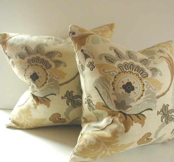 Pair of Floral 18 inch Designer Pillows by STUDIOTULLIAPILLOWS