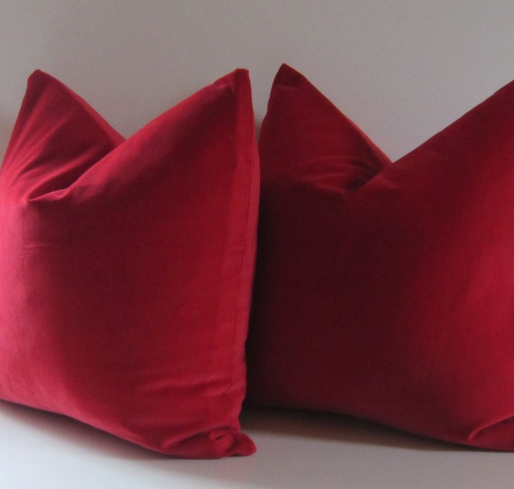 Set of Two Decorative Pillows 18 inch red velvet red