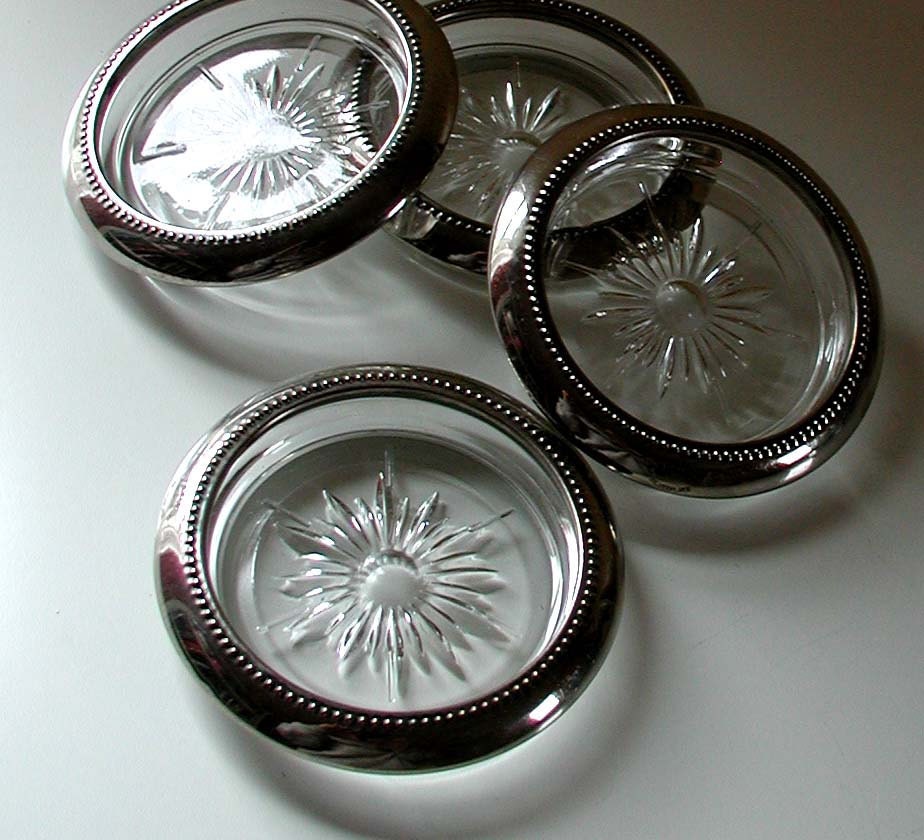 Silver Plated Glass Coasters with embossed design and pressed