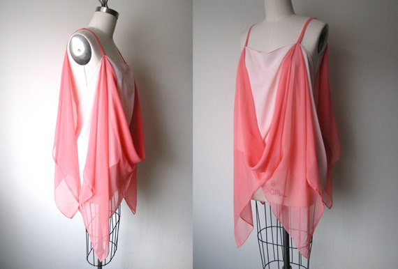 Silk Chiffon Coral Sheer Drape Top