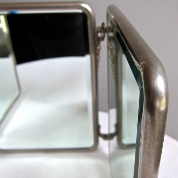 Folding Travel Mirror for Hanging with Nickel Plated Brass
