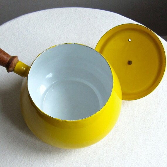 Yellow Enameled Fondue or Sauce Pot Japan 1960s