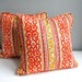 Vintage Fabric Pillow Cover - Funky Orange Silk Stripes, 1960s