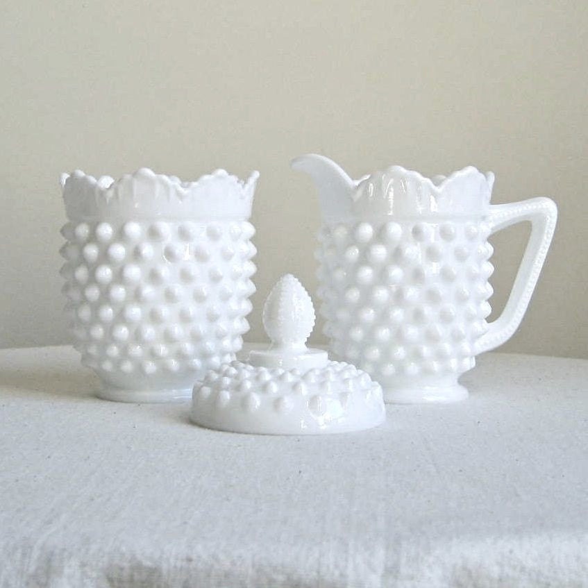 Fenton Milk Glass Creamer and Sugar Bowl by BarkingSandsVintage