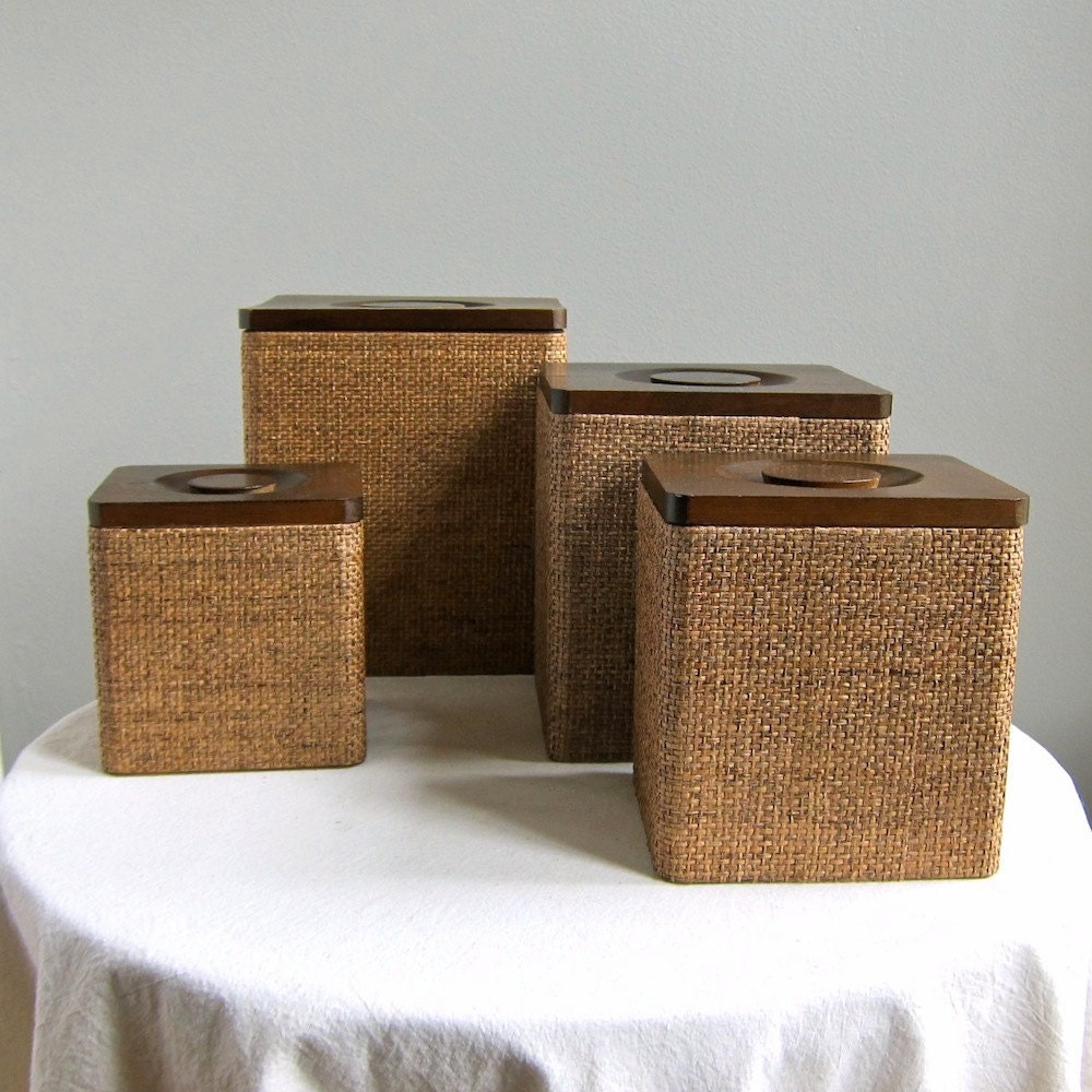 Holmar Grass Cloth Covered Wood Kitchen by BarkingSandsVintage