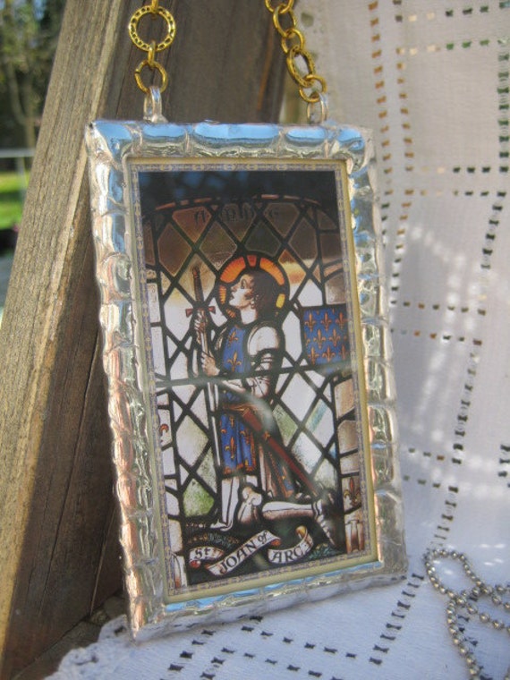 Items similar to Patron Saint Joan of Arc Stained Glass Holy Card on Etsy