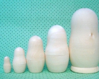 DIY Blank Russian Nesting Matryoshka Dolls- 4 inch 5 Piece Set Unpainted