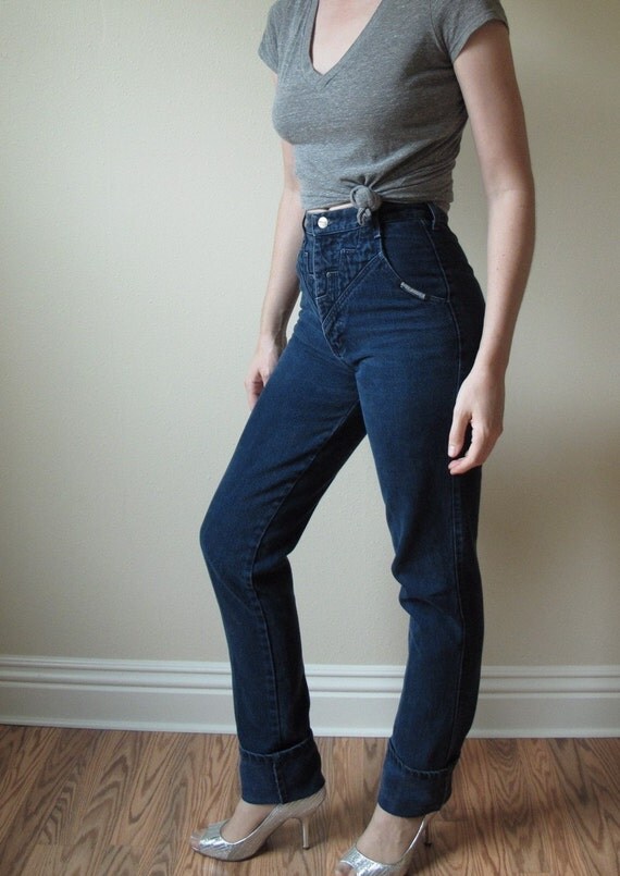 Vintage '80s Sexy High Waisted Western Jeans Dark by KFTvintage