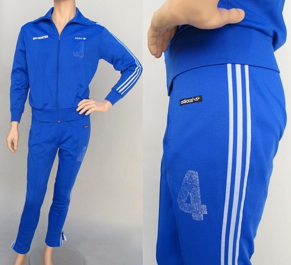 Vintage 80s ADIDAS Two Piece Track Suit in Blue and White