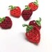 Crocheted strawberries applique, scrapbooking, embellishments, decorations /set of 6/ red, green