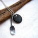 Eye spy circular pebble necklace with vintage lace textured silver ellipse by Cari-Jane Hakes, hybrid handmade
