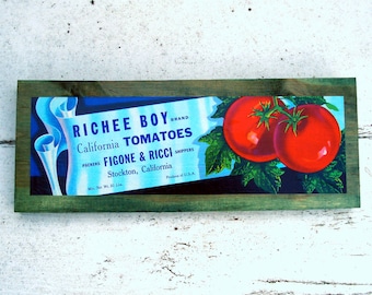 Vintage tomato label decorative sign - Richee Boy - Stockton CA