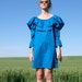 70s Blue Oversized Ruffle Cape Fiesta Mini Dress xs s m
