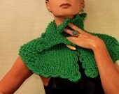 Cable Knit Cape Shrug, Poncho, Shoulder Shawl, Shawlette, Knit Loop Cowl, Chunky Neck Warmer, Winter Collar Scarf, Pure Wool & Wood Button