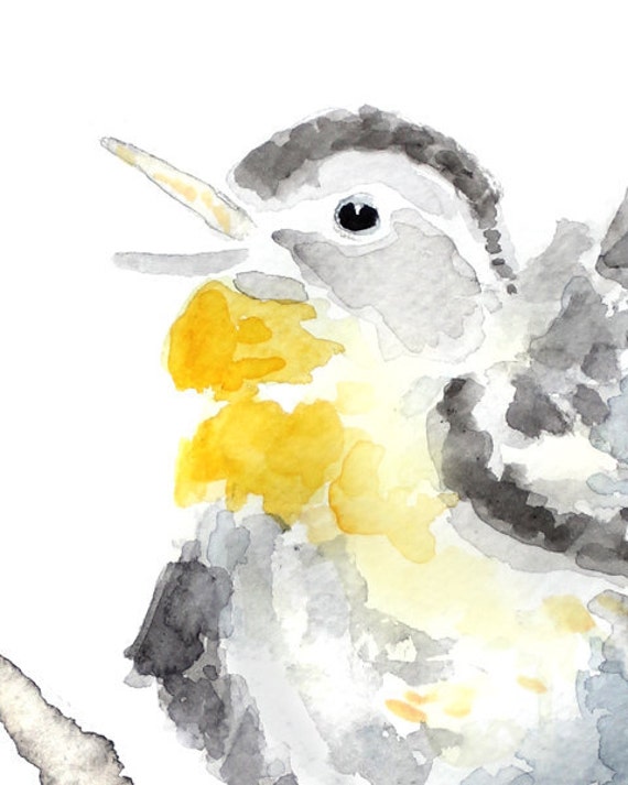yellow & grey nursery art print bird by LightheartedDreamer