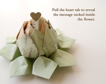 PERSONALIZED Cartes Postale Origami Lotus Flower with a Secret Message and gift box