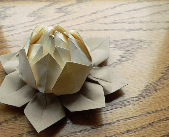 origami lotus flower handmade Lotus Ivory Decoration by or Favor // Origami fishandlotus Flower