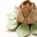 SALE - Origami Lotus Flower Decoration or Favor // made from tan paper with green vines with leaf green leaves