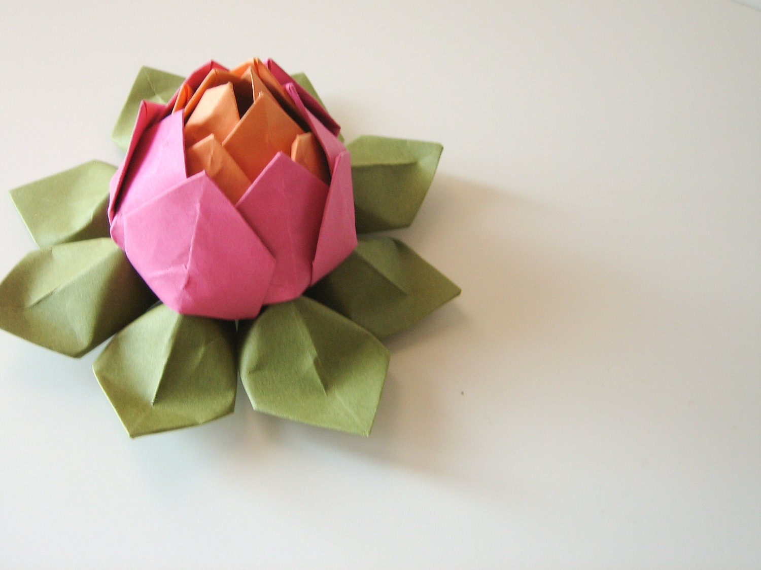 Bright Origami Lotus Flower Pink Orange And Moss Green